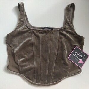 Mixed Threads Faux·Taupe Velvet Crop Tank Top New Size M